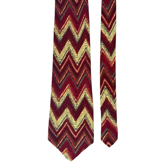 MISSONI Cravatte Mens 100% Silk Neck Tie Red Multi Neiman Marcus ZigZag Spain - Picture 3 of 4